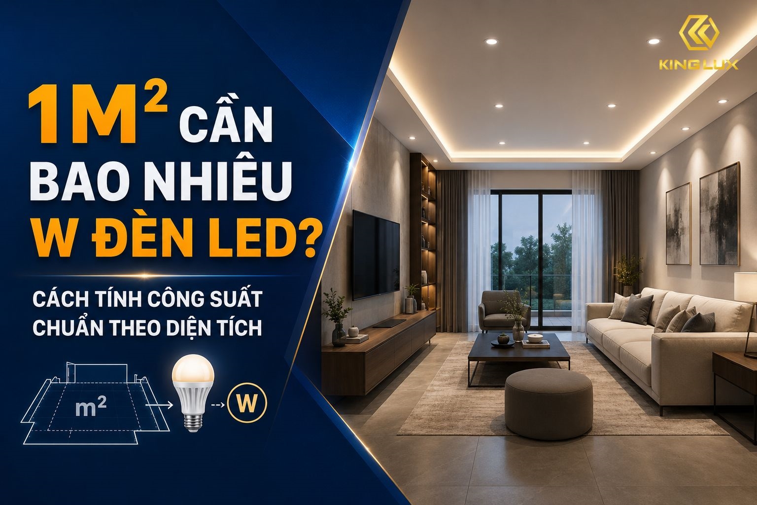 1m2 cần bao nhiêu W đèn LED? Cách tính công suất chuẩn theo diện tích 
