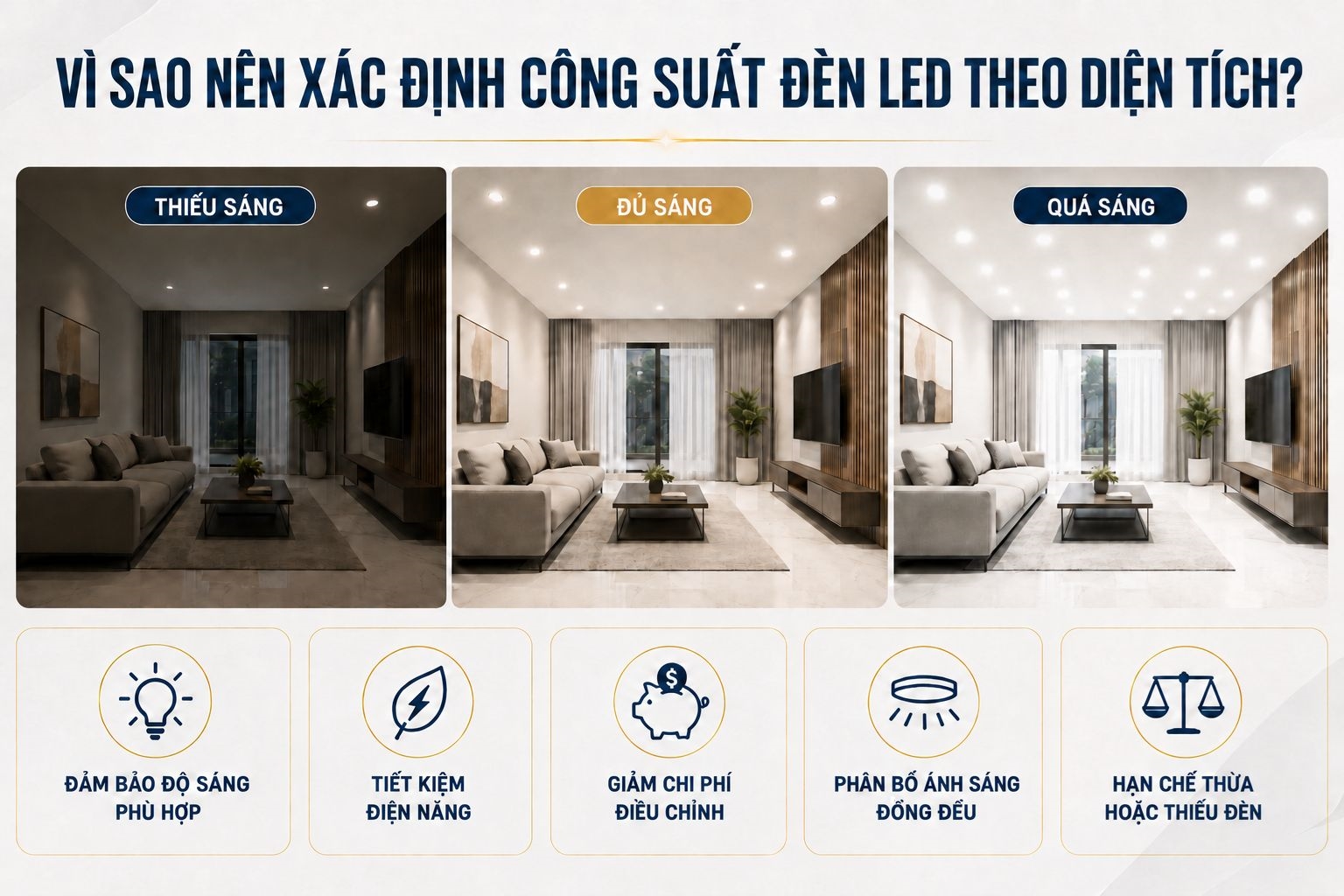 Xác định công suất đèn LED theo diện tích giúp tăng hiệu quả chiếu sáng với từng không gian