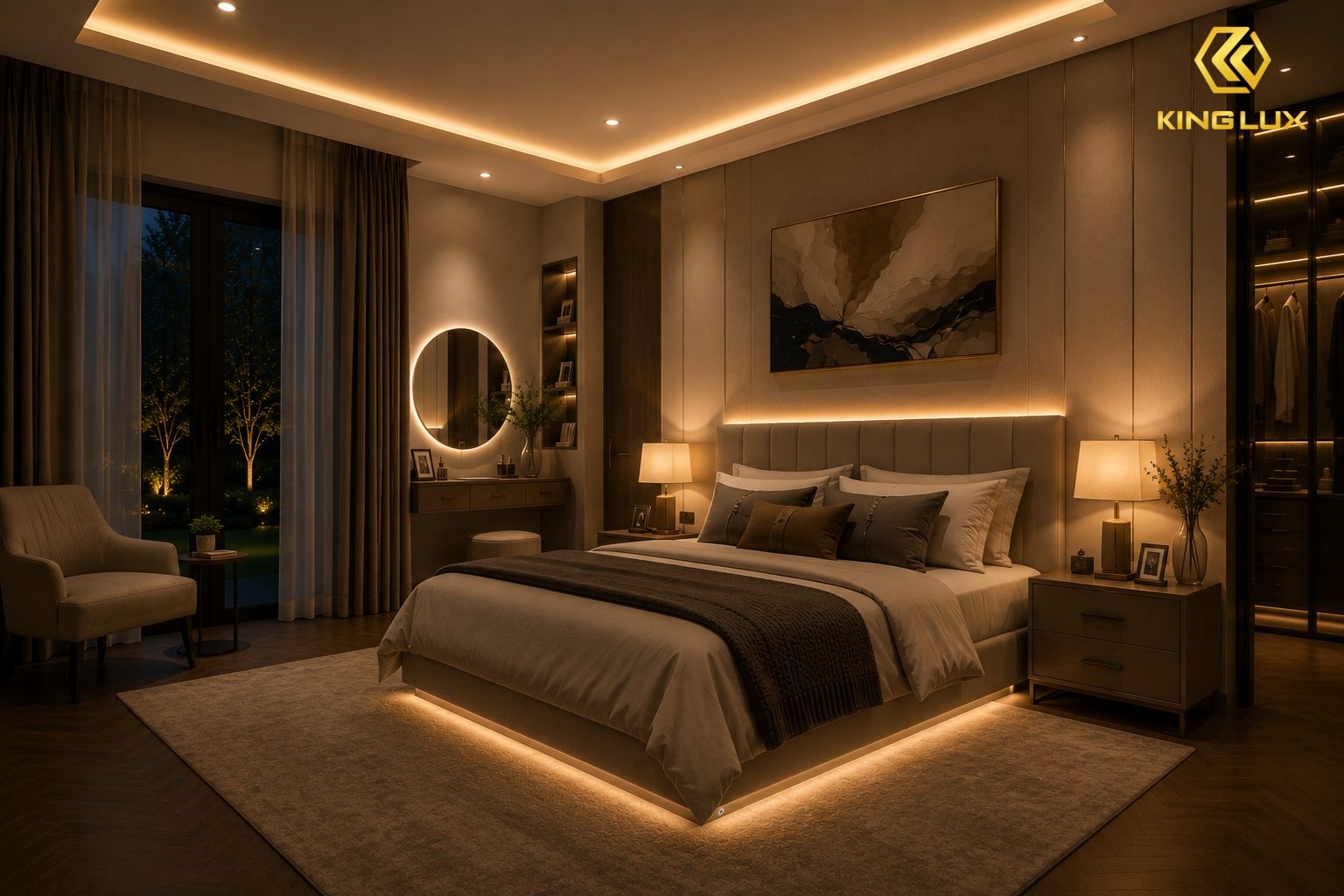 Chiếu sáng phòng ngủ biệt thự cần mang lại cảm giác dễ chịu, thư giãn
