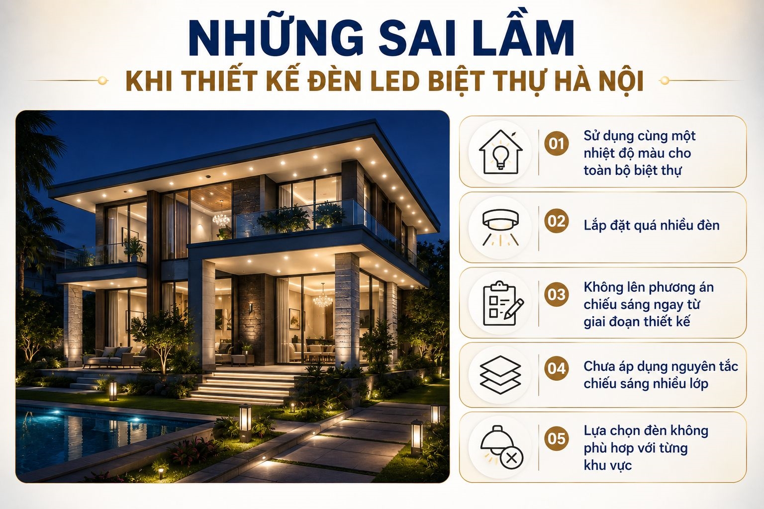 5 sai lầm khi thiết kế đèn LED biệt thự Hà Nội