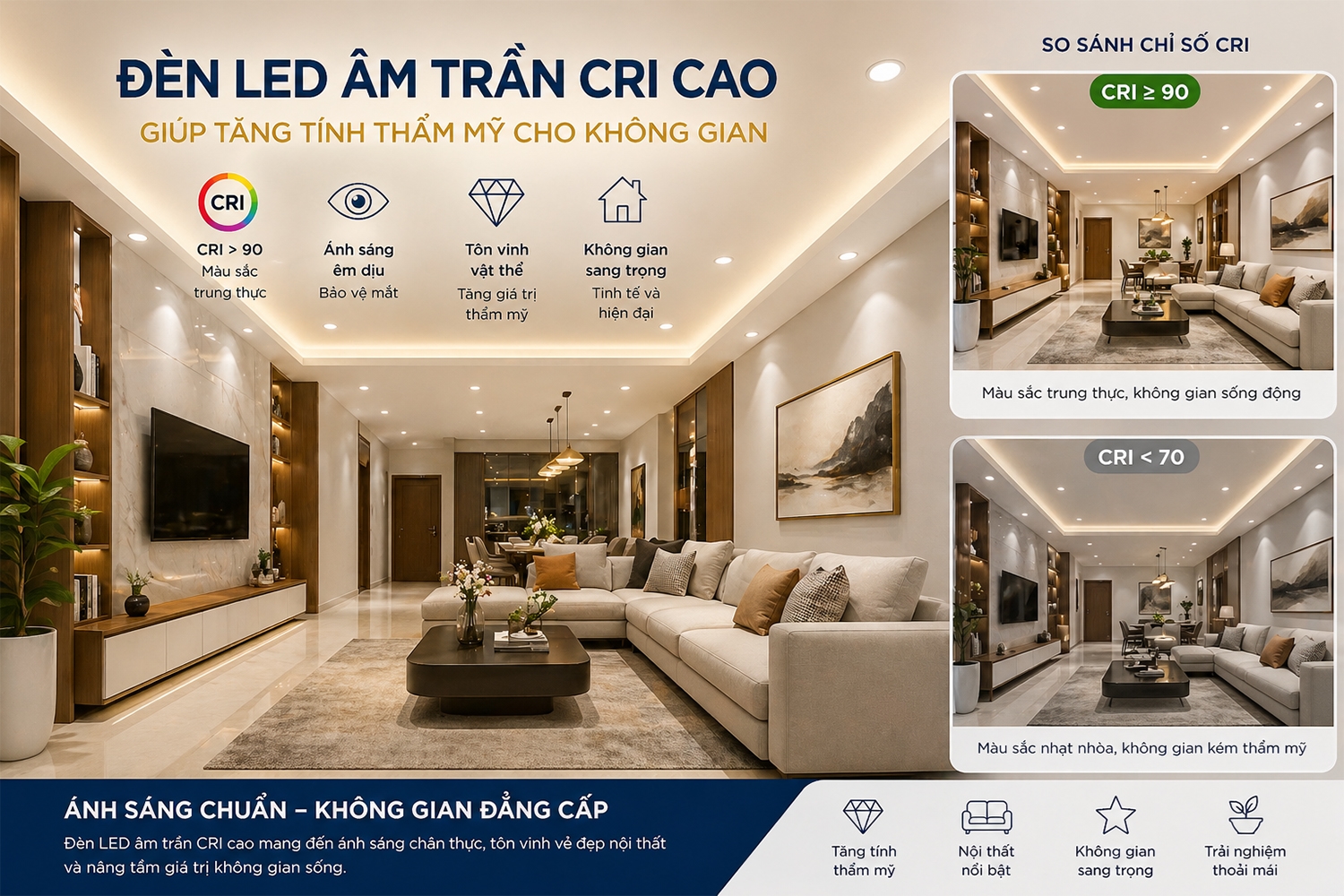 Đèn led CRI cao giúp không gian nội thất của gia đình bạn trở nên sống động, có chiều sâu và tinh tế hơn