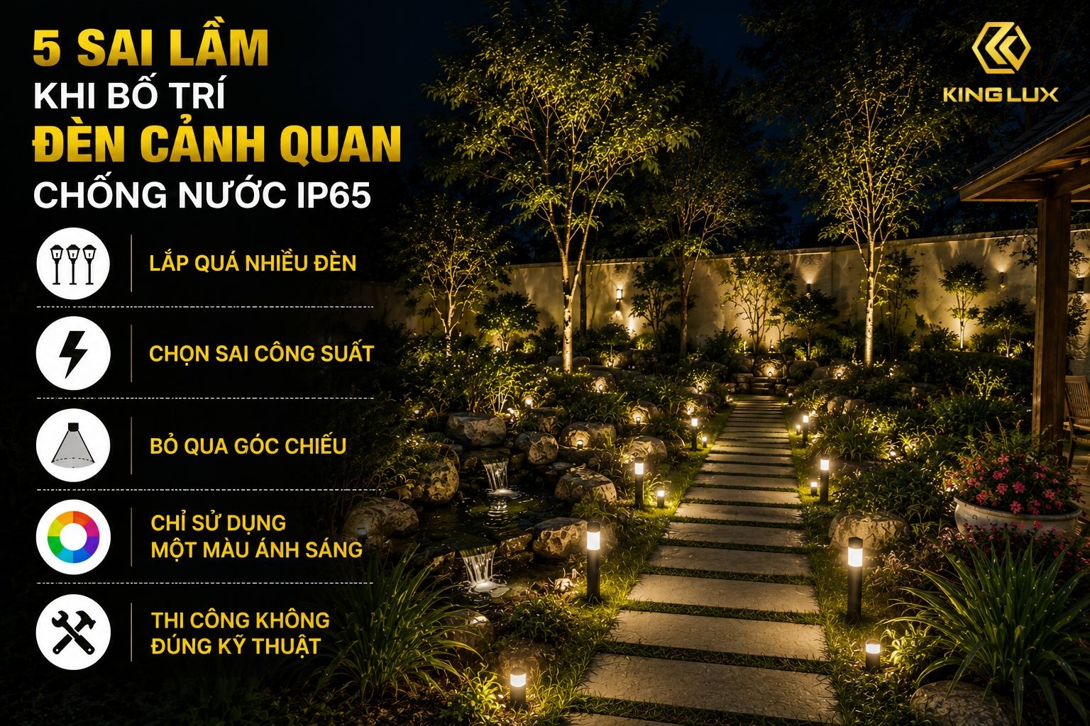 Những sai lầm cần tránh khi bố trí đèn cảnh quan chống nước IP65
