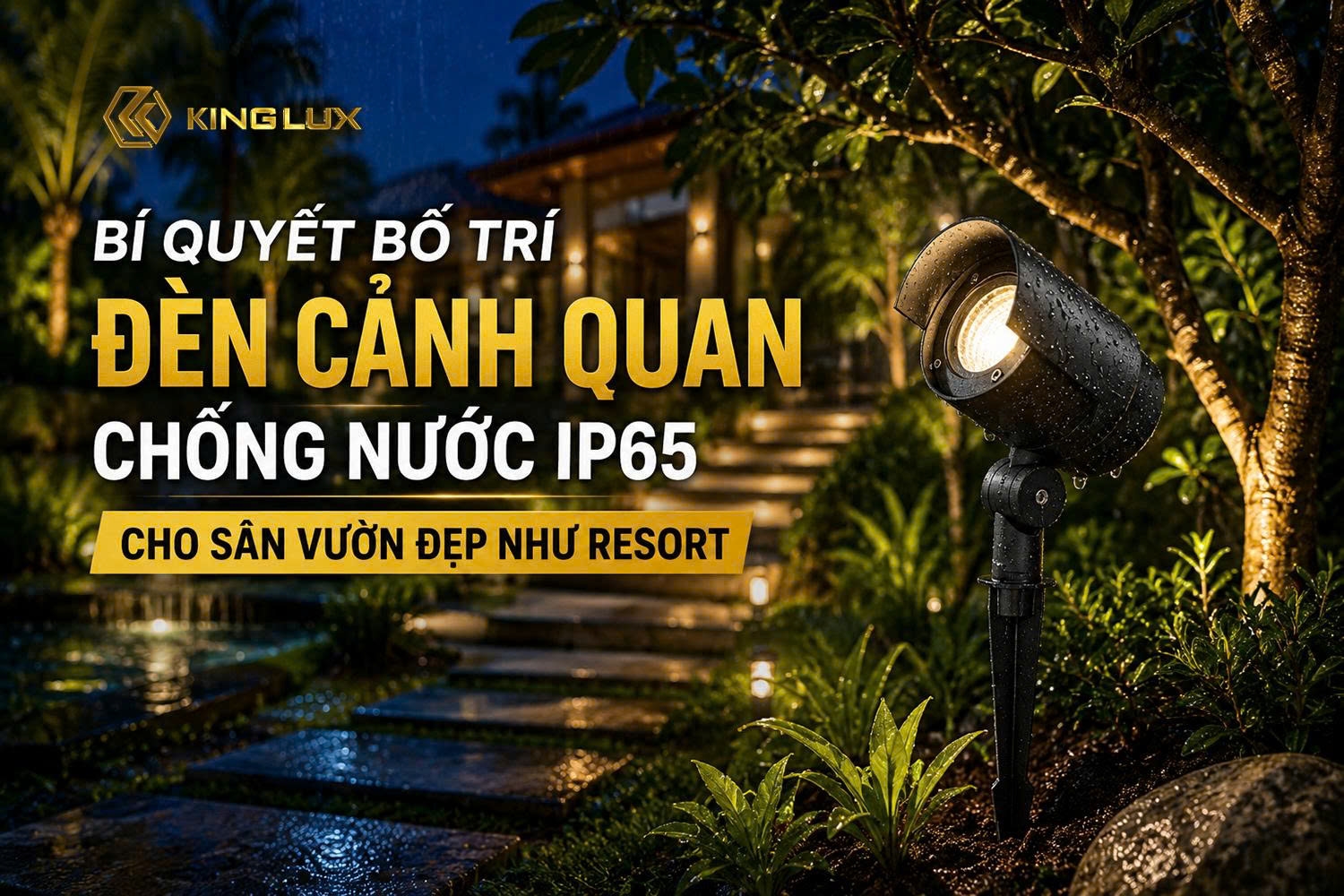 Bí quyết bố trí đèn cảnh quan chống nước IP65 cho sân vườn đẹp như resort