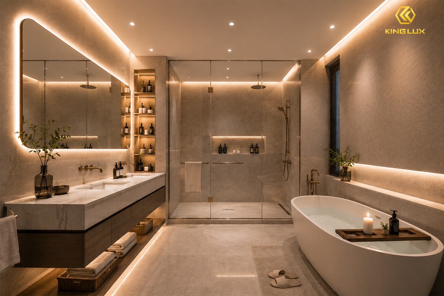Chiếu sáng phòng tắm với hệ thống đèn LED thích hợp giúp tạo cảm giác thư giãn