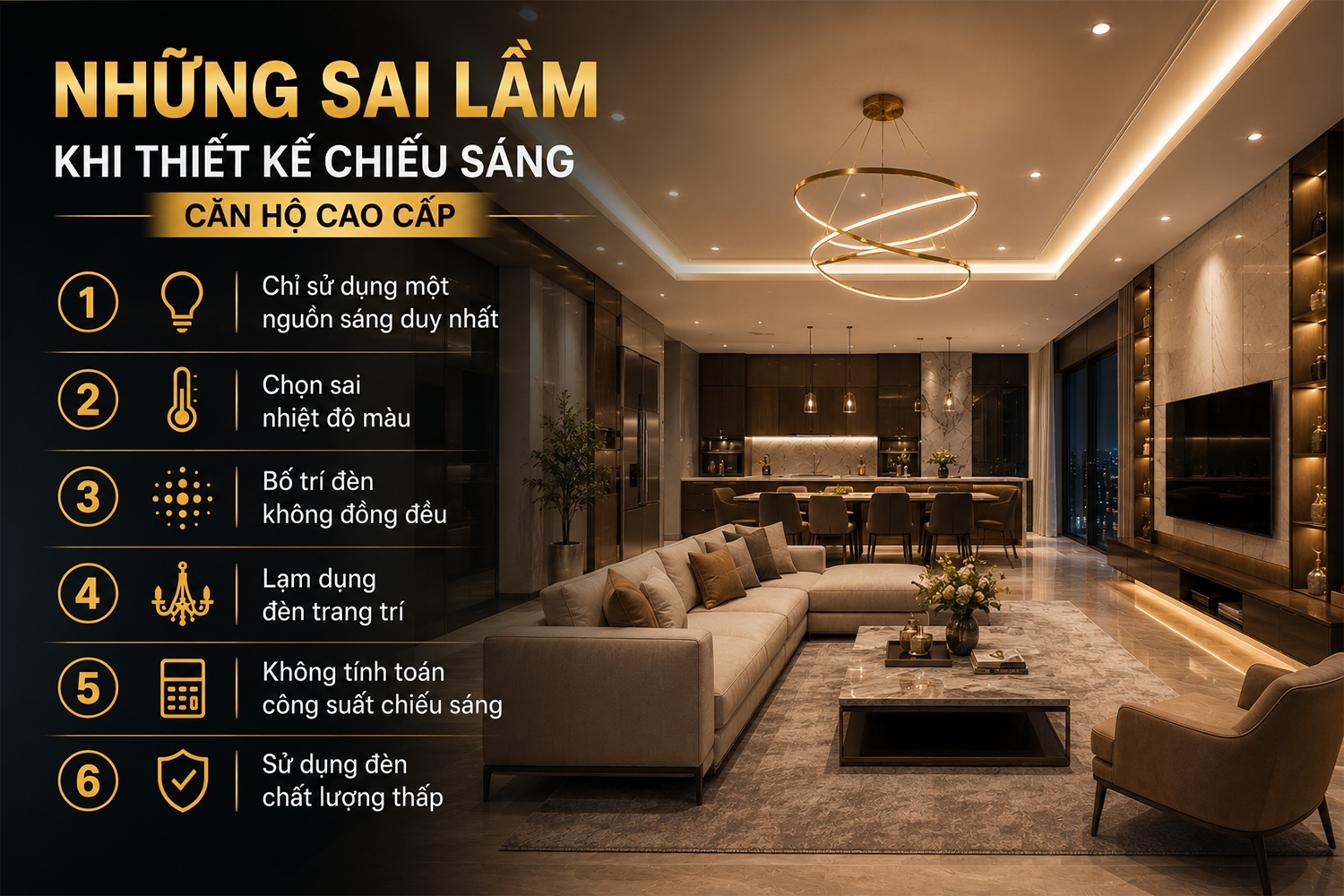6 sai lầm khi thiết kế chiếu sáng căn hộ cao cấp