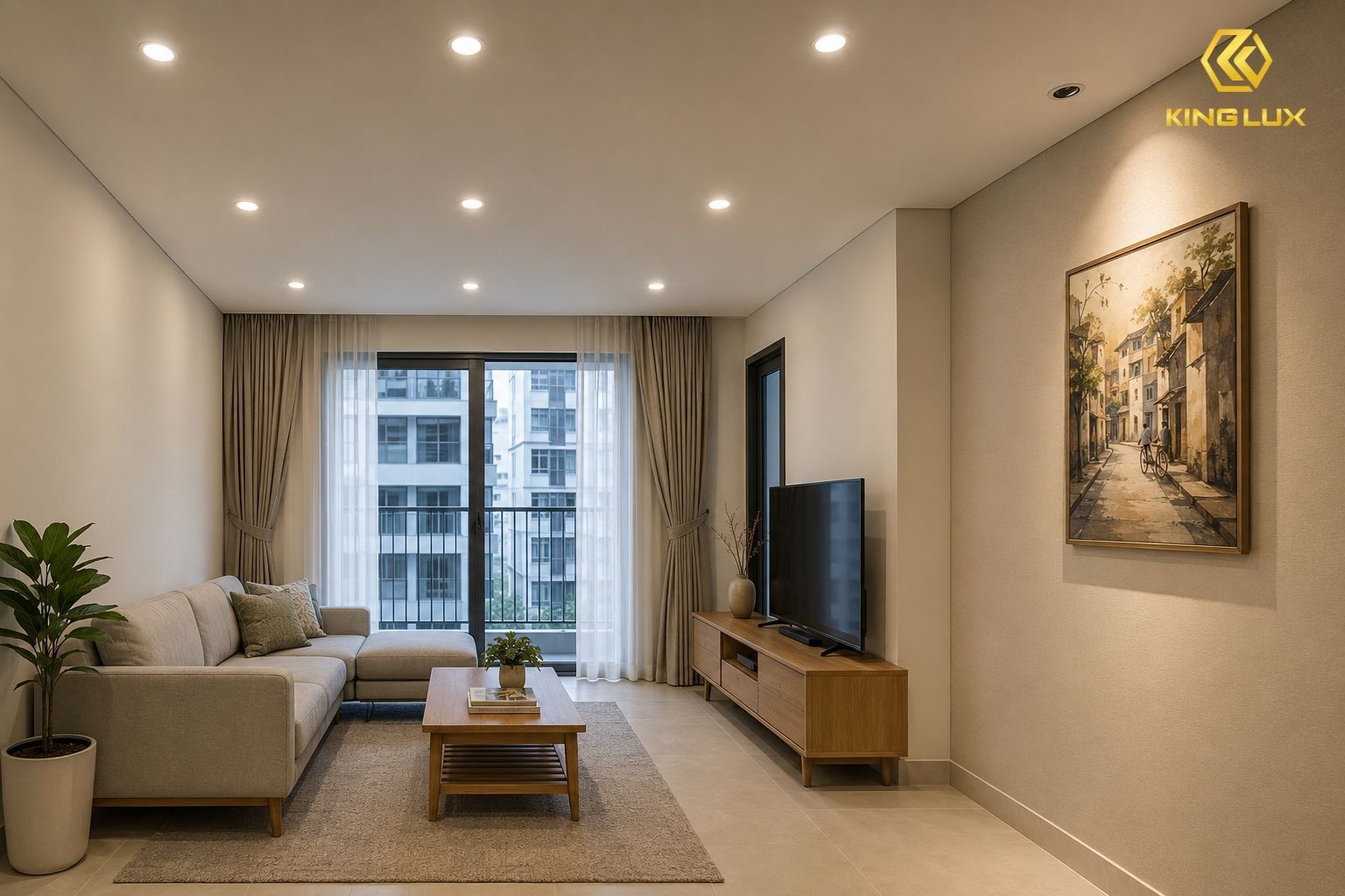 Đèn downlight thường được sử dụng để chiếu sáng tổng thể trong phòng khách