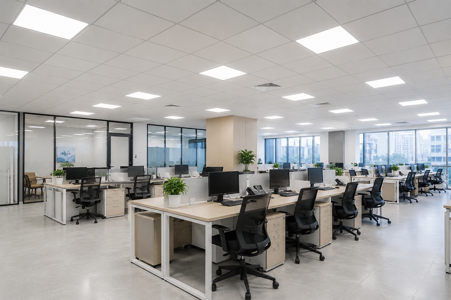 Sử dụng đèn panel LED văn phòng giúp không gian làm việc gọn gàng, chuyên nghiệp hơn