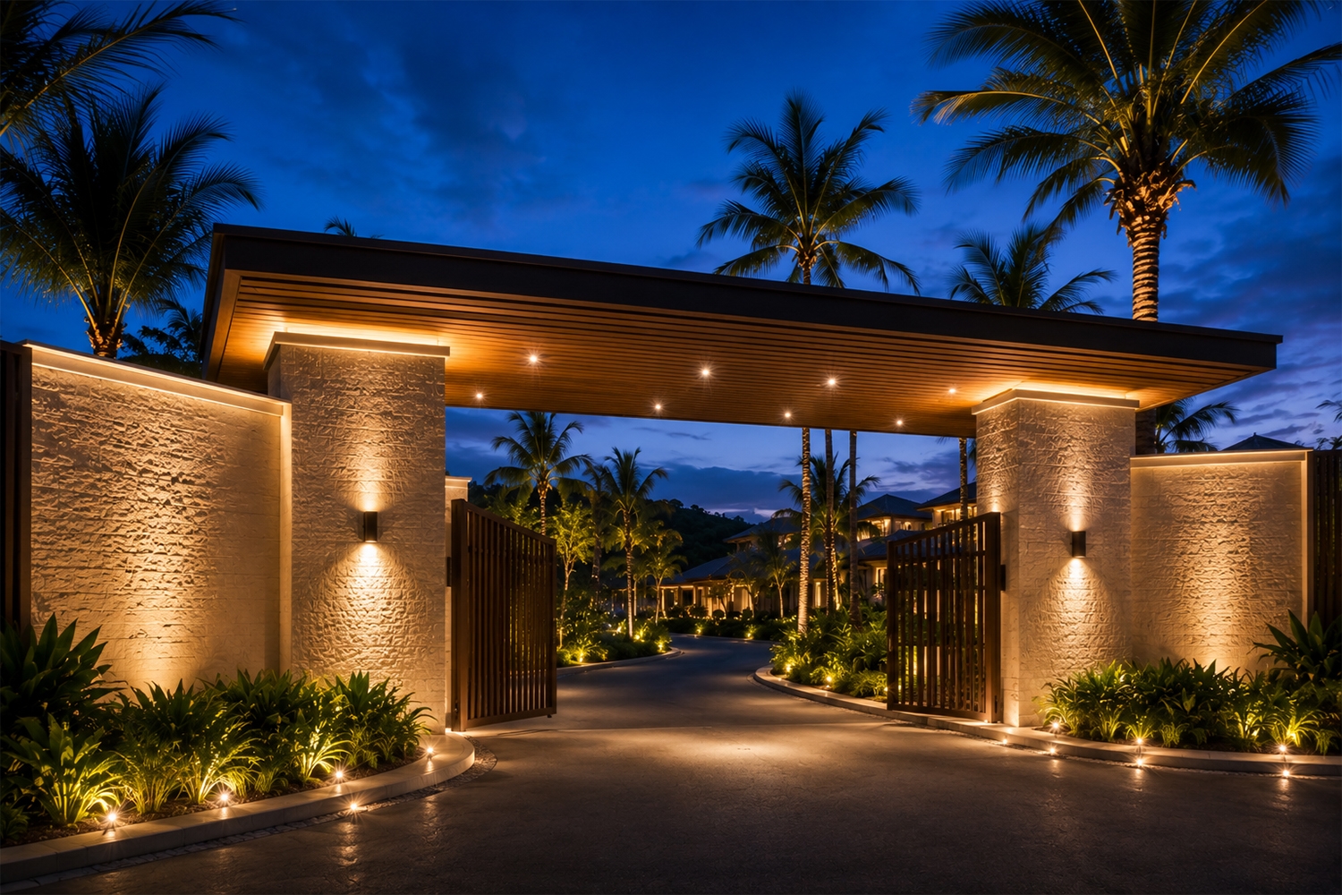 Chiếu sáng cổng resort ven biển