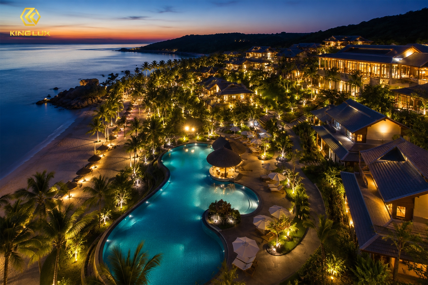Chiếu sáng resort ven biển giúp làm nổi bật kiến trúc và nâng cao giá trị thương hiệu