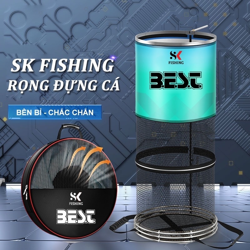 Giỏ Đựng Cá Rọng Đựng Cá BEST - SK FISHING Khung Kim Loại Vải 3 Lớp Bền Bỉ Dày Dặn, Rọng Đựng Cá Cao Cấp