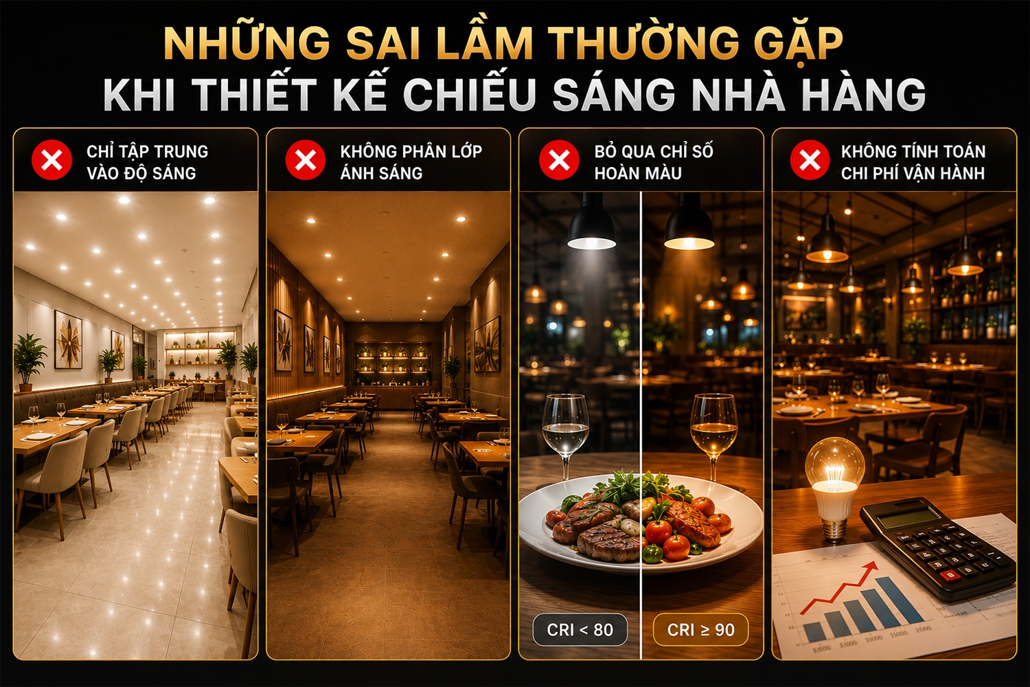 Một số sai lầm thường gặp khi thiết kế chiếu sáng nhà hàng
