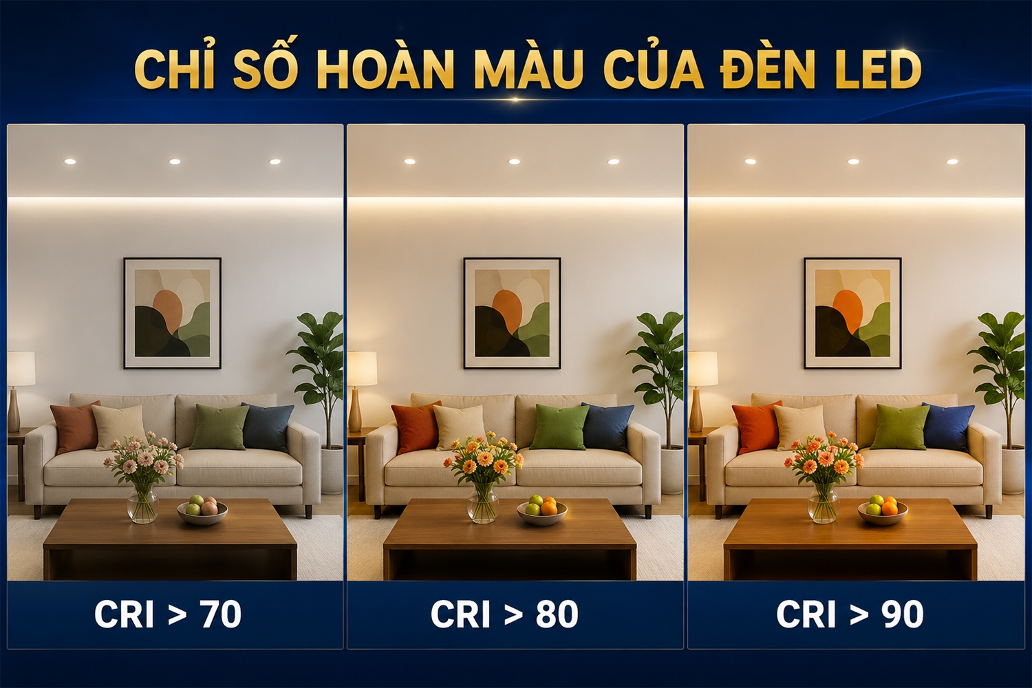 Nên chọn đèn LED có CRI >80 giúp nội thất khách sạn nhìn sang trọng và sắc nét hơn