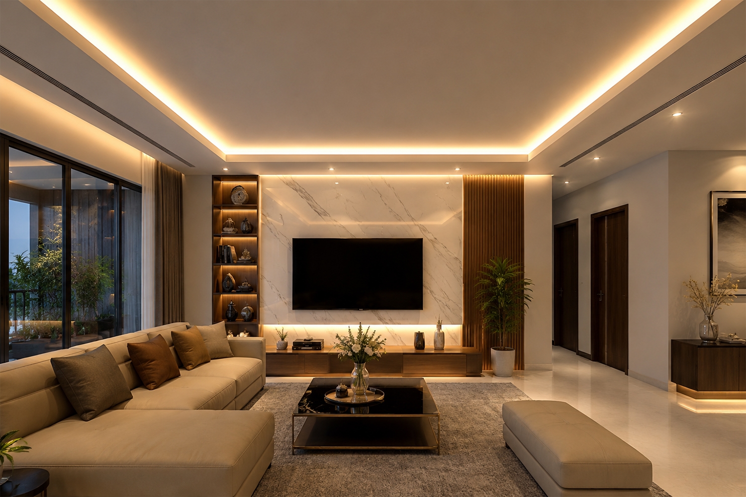 LED dây âm trần hắt sáng giúp tăng tính thẩm mỹ cho không gian nội thất phòng khách 