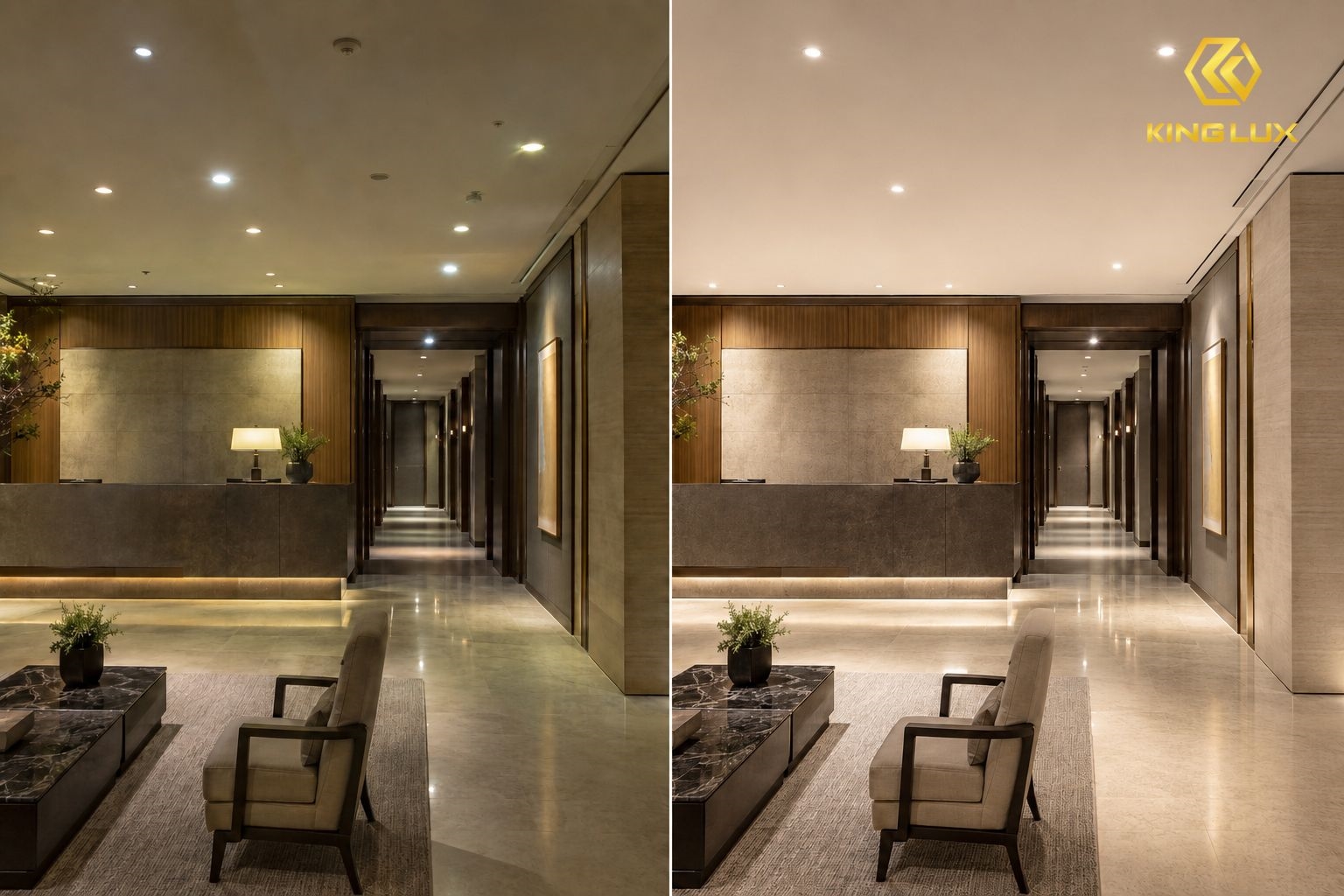 Không gian khách sạn trở nên sang trọng, dễ chịu khi chọn đèn downlight đúng cách