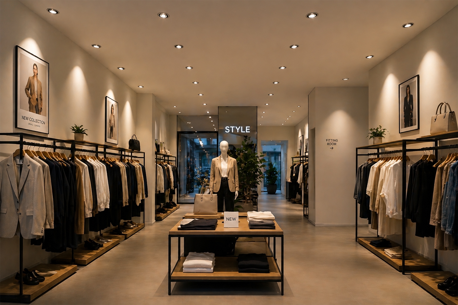 Spotlight âm trần được sử dụng trong cửa hàng thời trang giúp làm nổi bật sản phẩm