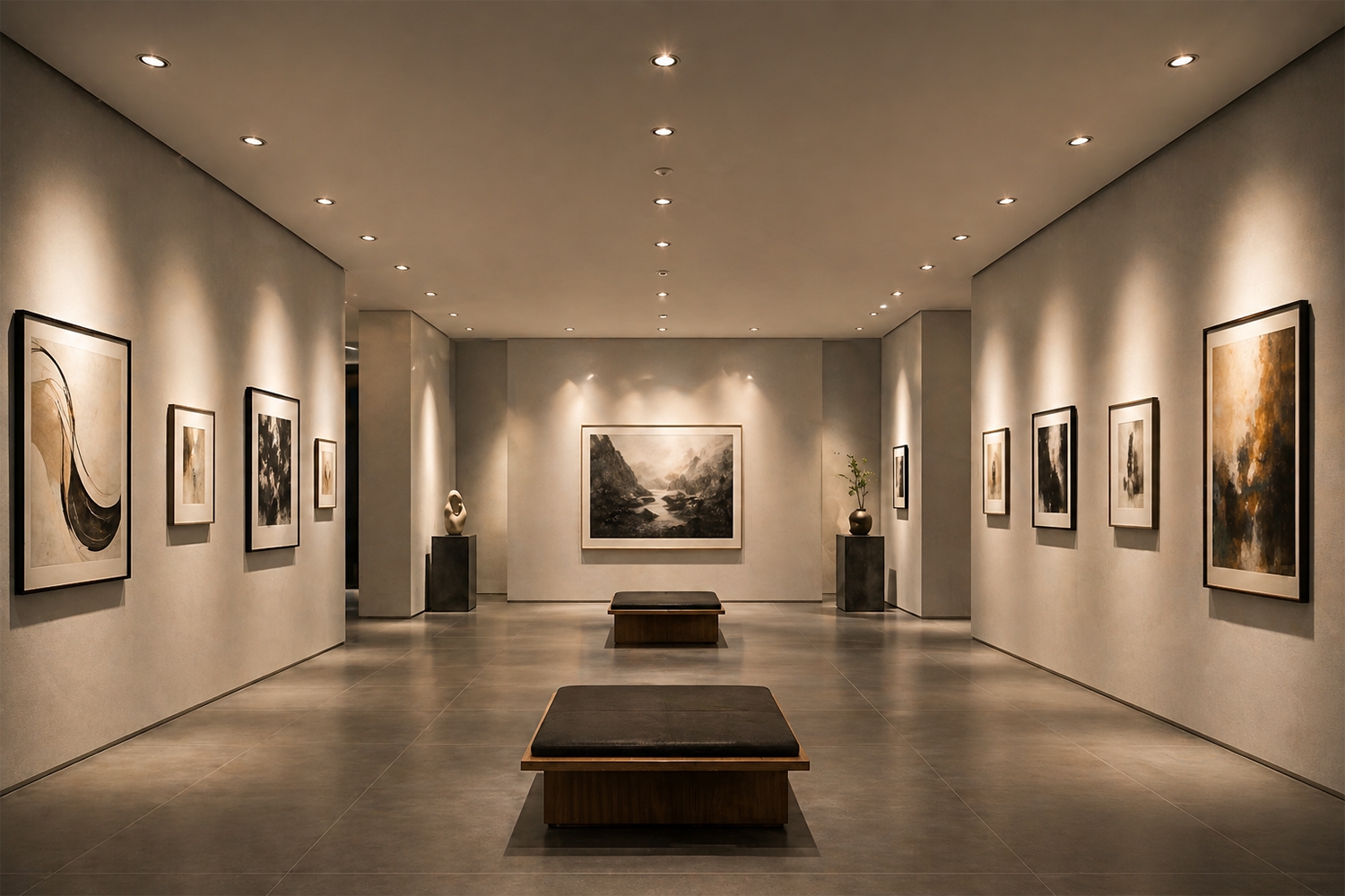 Đèn spotlight âm trần giúp Đèn spotlight âm trần có ánh sáng tập trung giúp làm nổi bật tranh ảnh trưng bày 