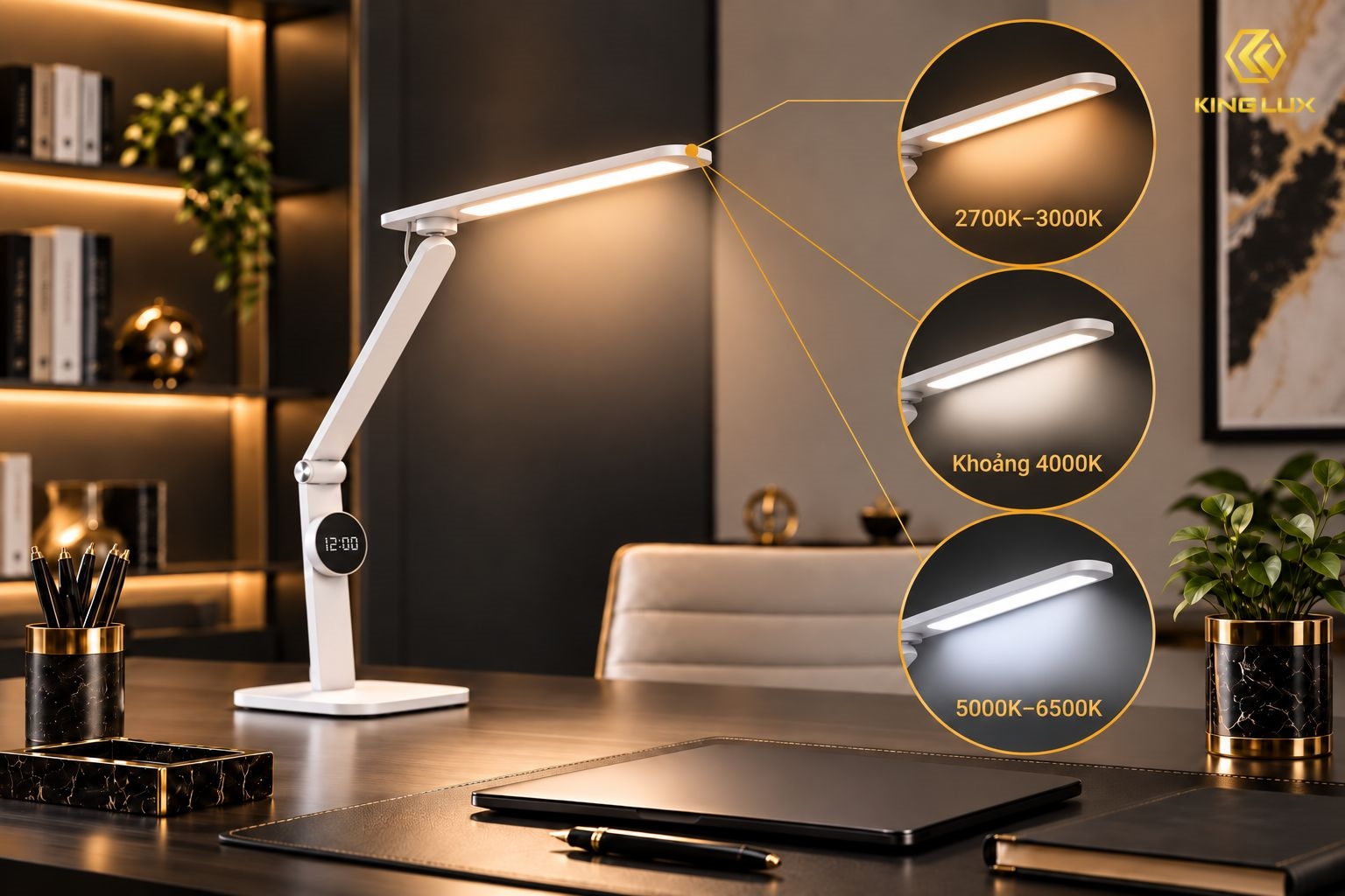 Đèn bàn học có chế độ tùy chỉnh nhiệt độ màu từ 2700K-6500K