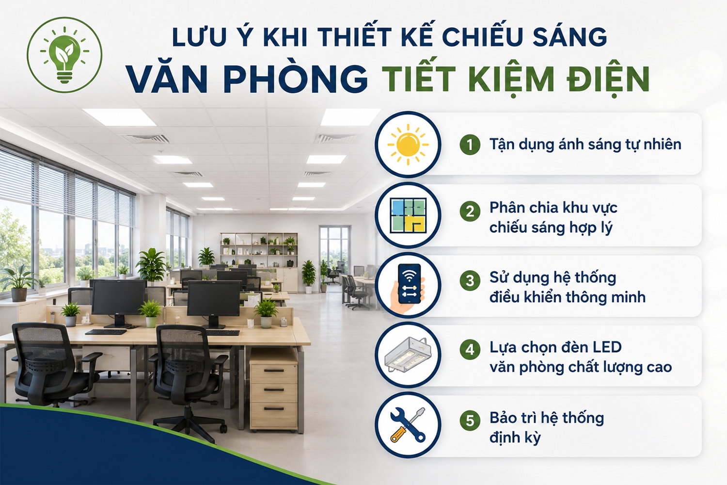 Những lưu khi khi thiết kế chiếu sáng văn phòng tiết kiệm điện