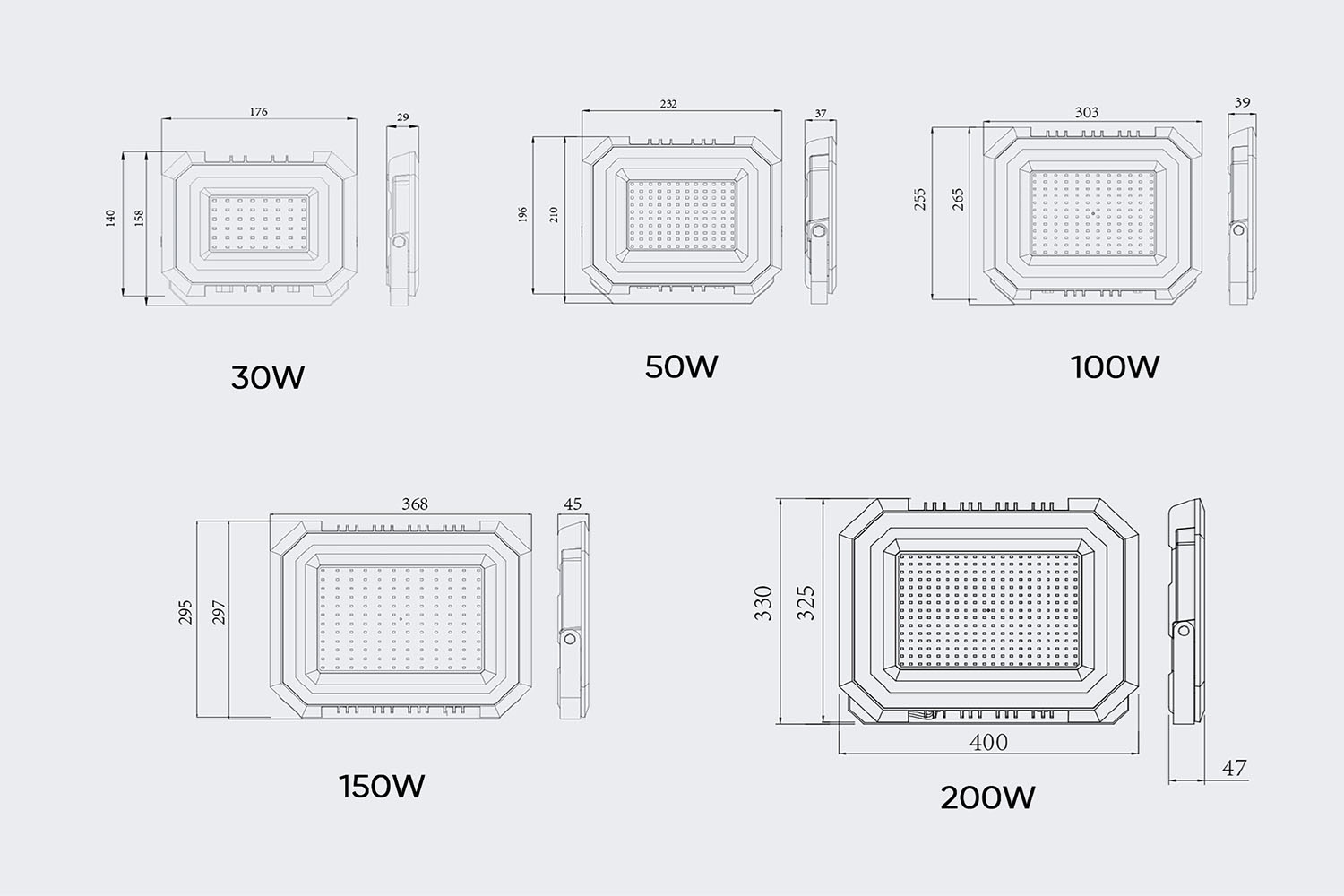 Đèn pha LED có đa dạng công suất, phù hợp với nhiều nhu cầu chiếu sáng