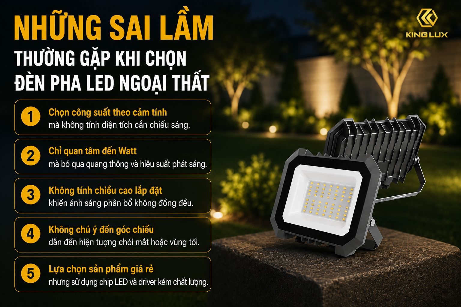 5 sai lầm thường gặp khi chọn đèn pha LED ngoại thất