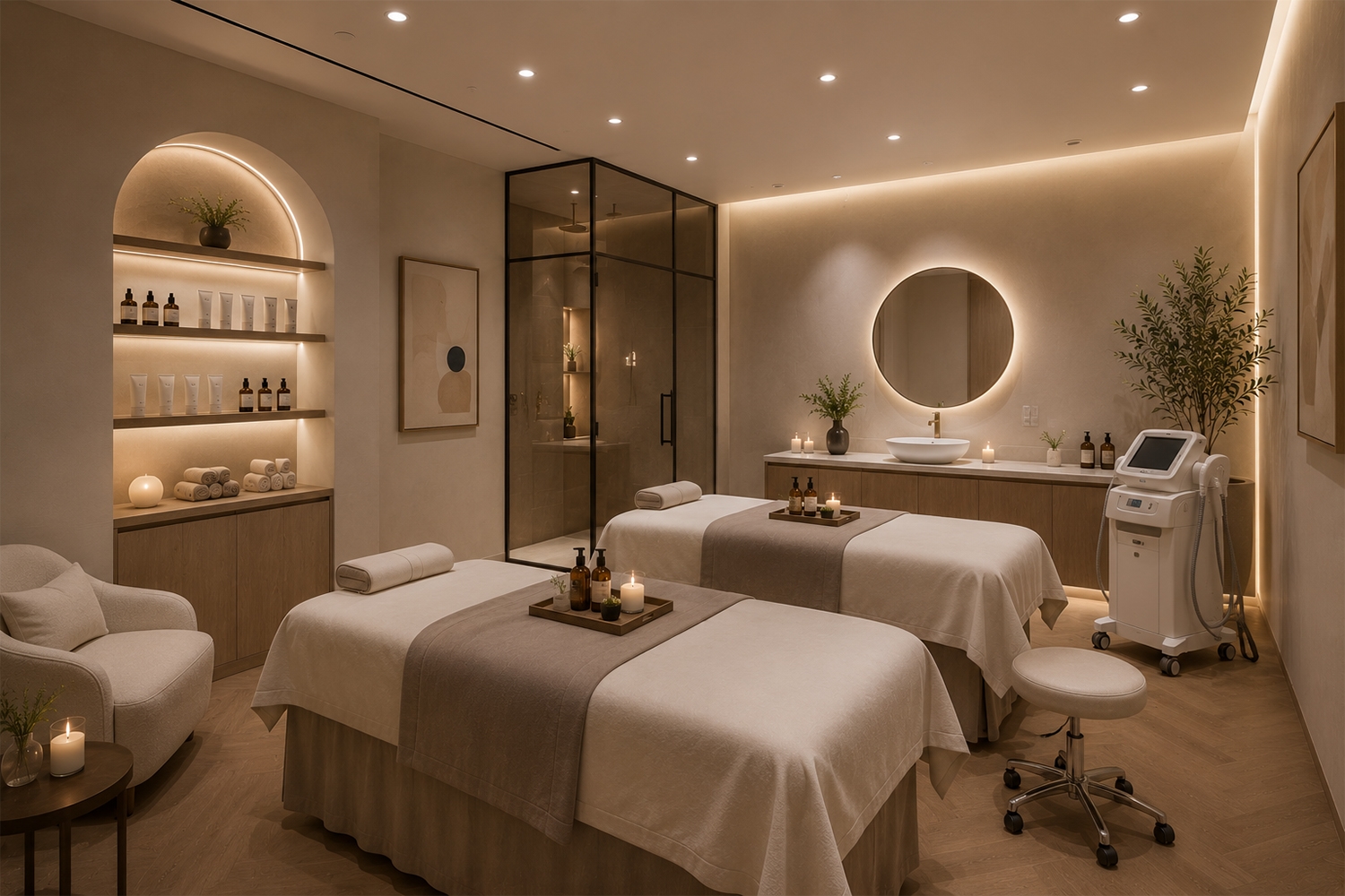 Sử dụng đèn donwlight giúp chiếu sáng tổng thể cho spa