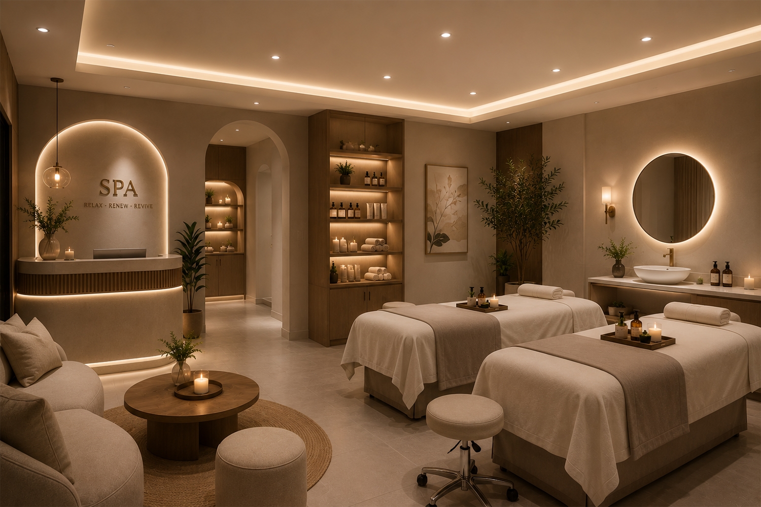 Kết hợp nhiều lớp ánh sáng là nguyên tắc quan trọng trong thiết kế ánh sáng spa